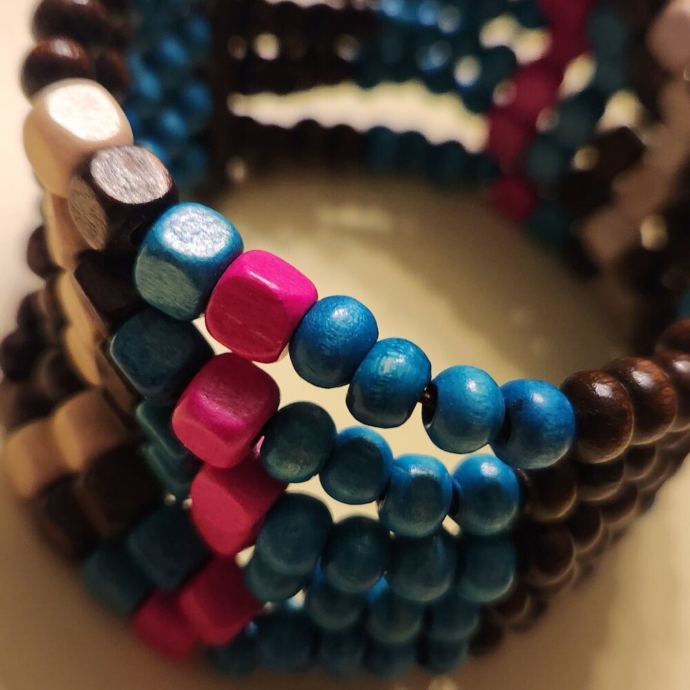 6 Strand Wooden Stretch Bracelet